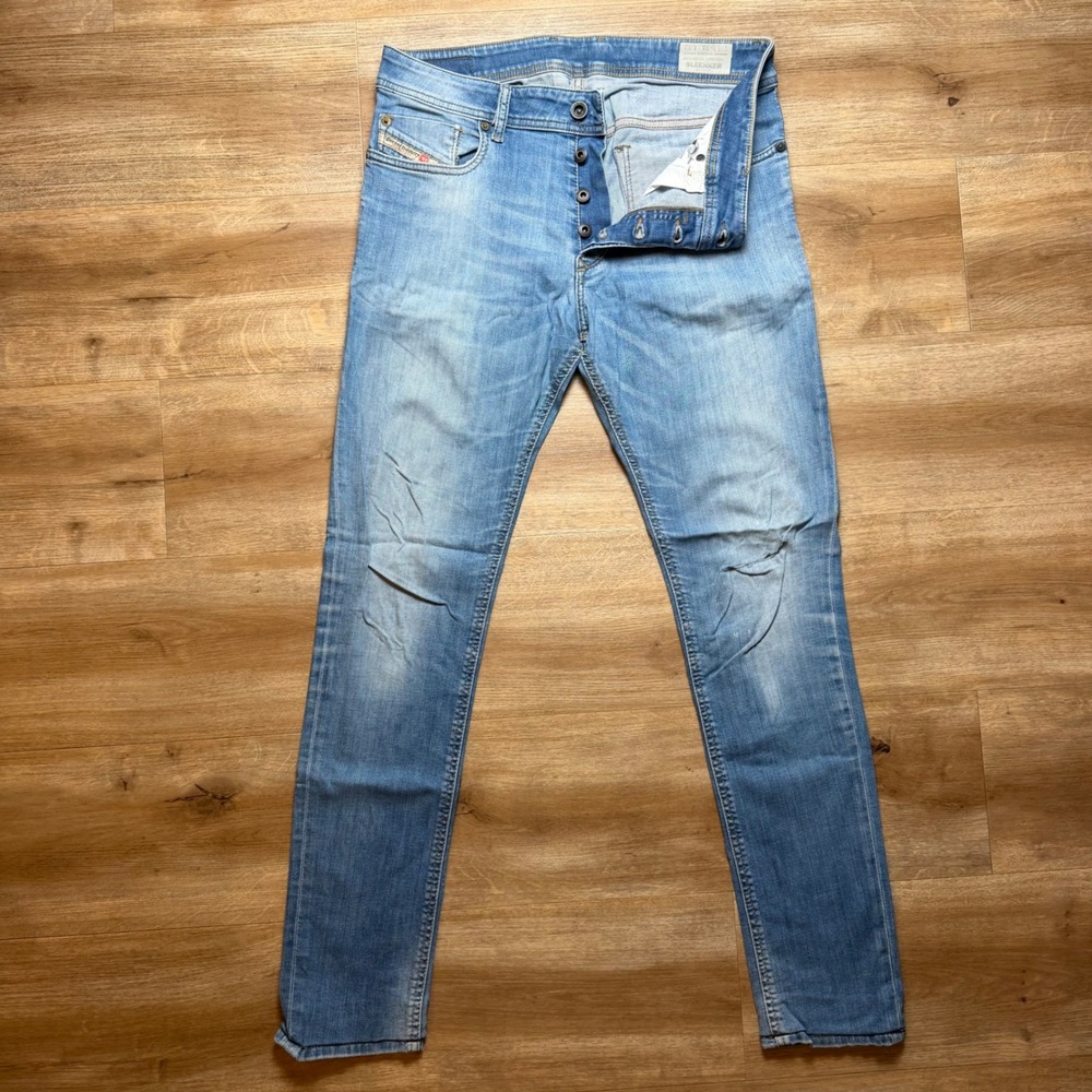 Diesel Sleenker Jeans Mens 31x30 Light Blue Slim Skinny Stretch Distressed 0670K